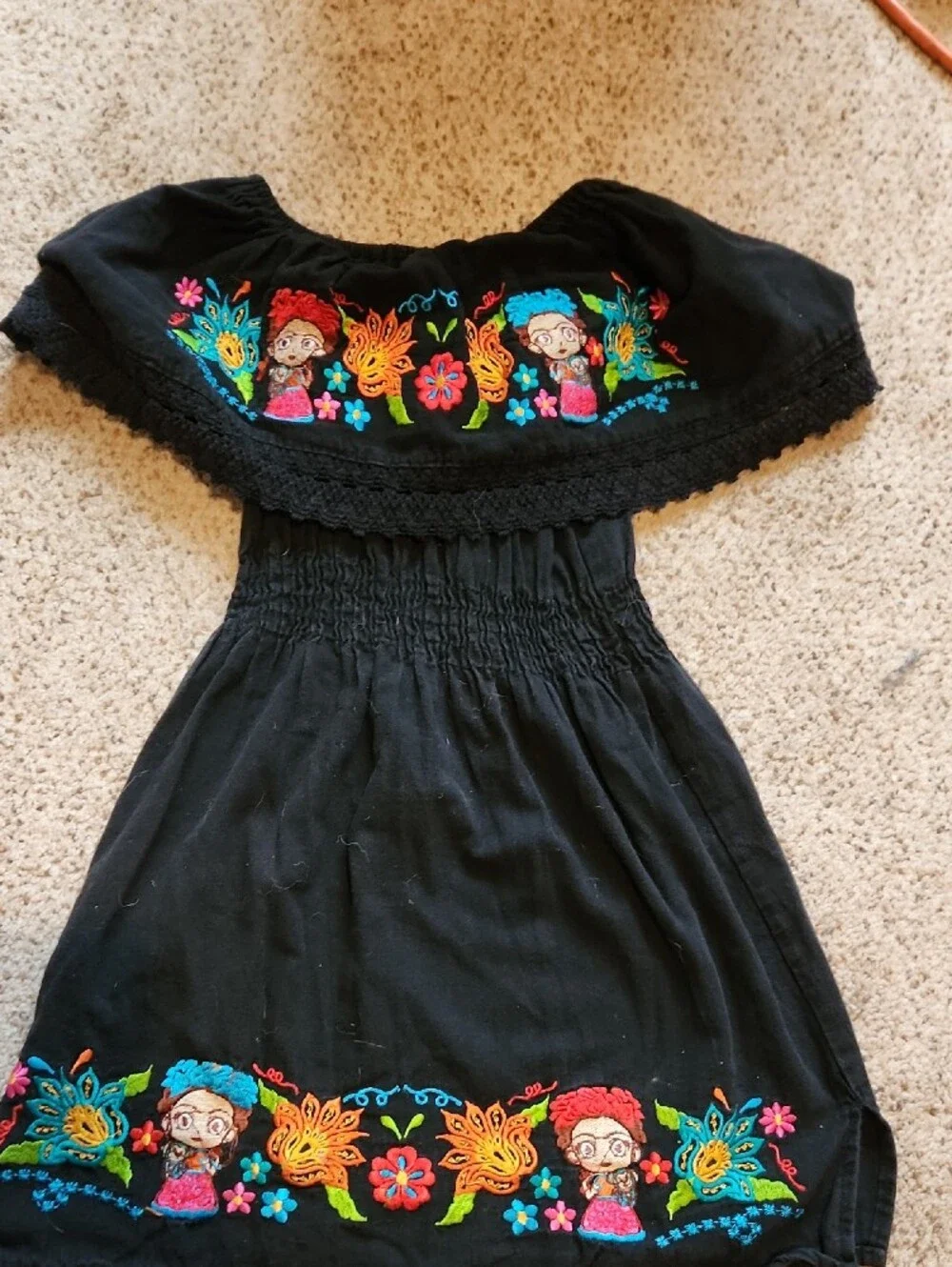 Girls Black Embroidered Cotton Dress